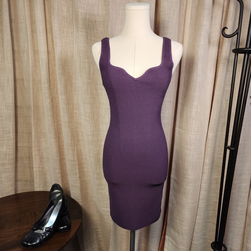 Aritzia Babaton XS Purple Sculpt Knit Sweetheart Bodycon Midi Dress Ribbed